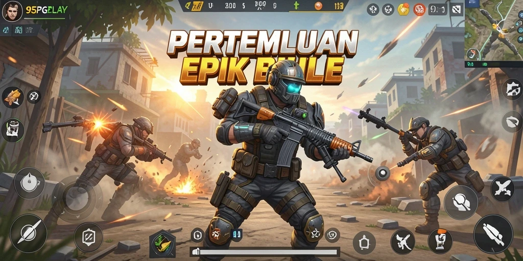 Tangkapan layar gameplay epik 95PGPLAY dalam pertempuran Battle Royale.