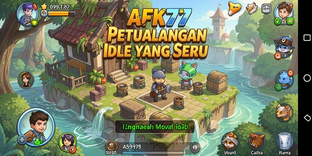 Tampilan gameplay AFK77 dengan karakter yang berjuang secara otomatis.