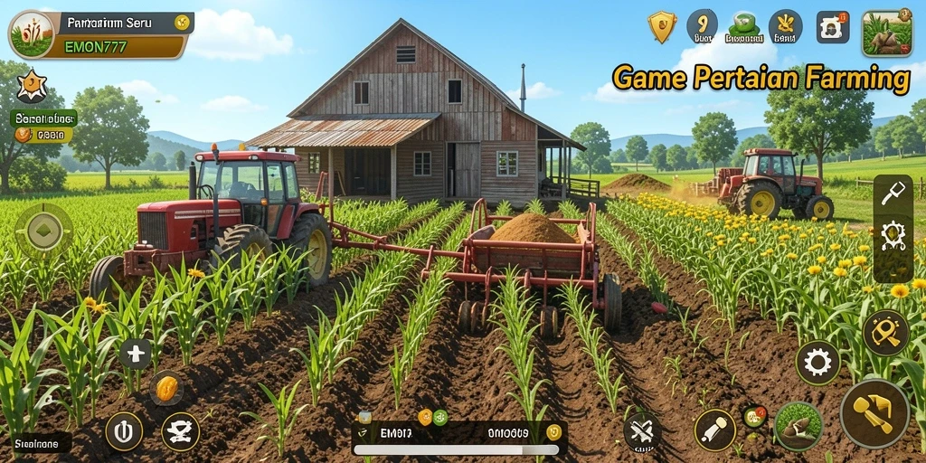 Gameplay seru EMON777 menampilkan kebun yang indah dan tanaman berwarna-warni.