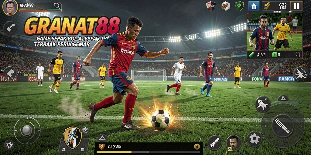 Tampilan gameplay <strong>GRANAT88</strong> menampilkan aksi sepak bola yang mendebarkan.