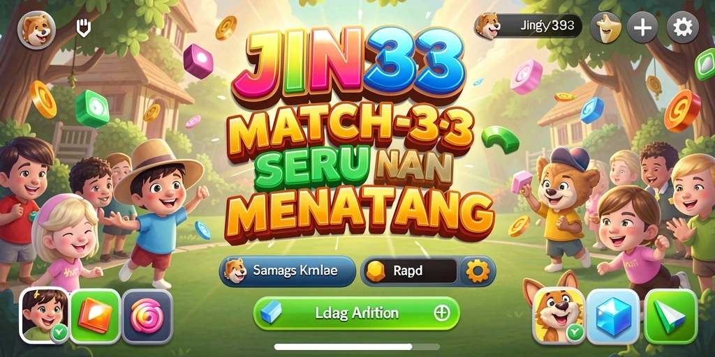 Gameplay JIN33 menampilkan tantangan mencocokkan item Match-3 yang seru.
