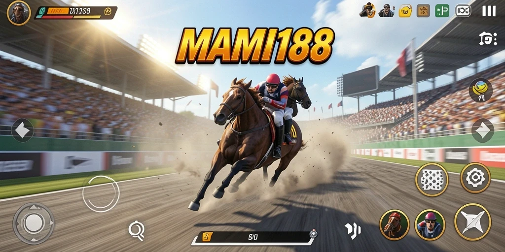 Screenshot gameplay MAMI188 menampilkan balapan seru dengan mobil kustom.
