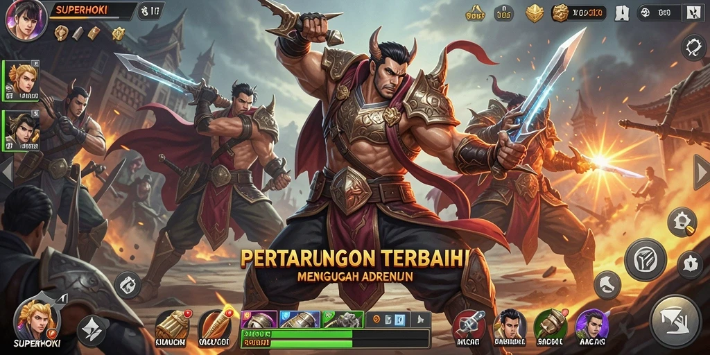 Gameplay menegangkan dalam SUPERHOKI dengan karakter yang beraksi di arena.